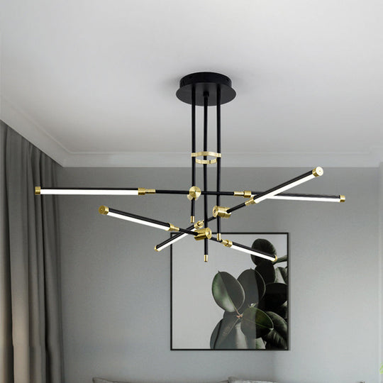 Modern LED Chandelier Light Acrylic 6-Light Ceiling Pendant - Black/Gold or White/Gold