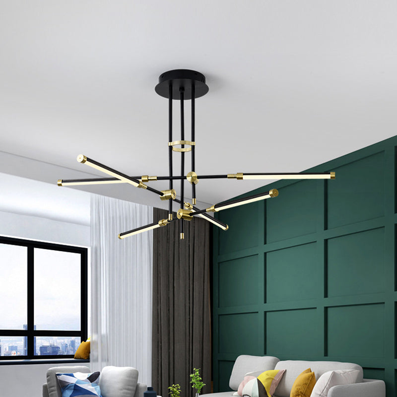 Contemporary Led Chandelier Light - Black/Gold Or White/Gold 6-Light Acrylic Pendant For Bedroom