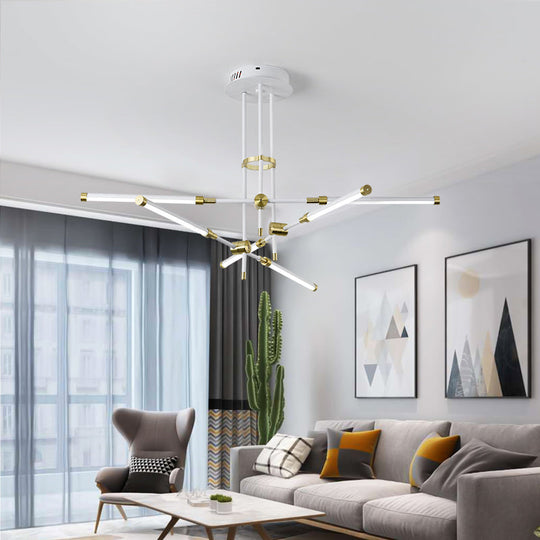 Modern LED Chandelier Light Acrylic 6-Light Ceiling Pendant - Black/Gold or White/Gold