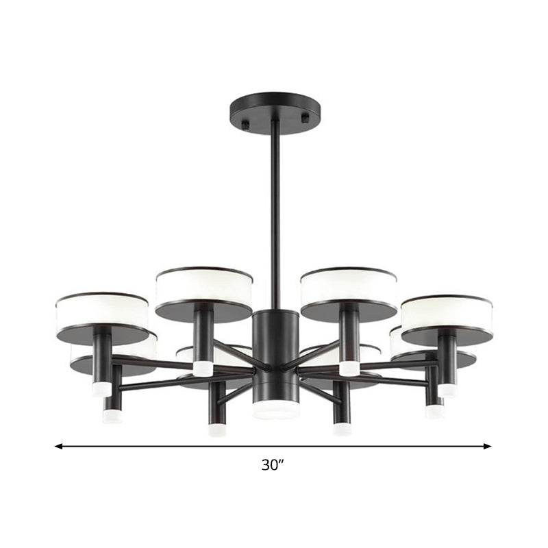 6/8-Light Modern Black Led Chandelier With Drum Acrylic Shade For Living Room 3 Color Light Options