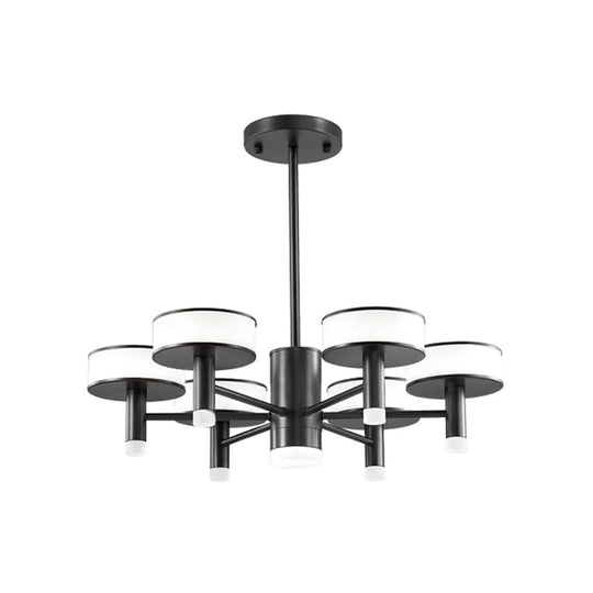 Modernist Black LED Chandelier with Drum Acrylic Shade - 6/8 Lights, 3 Color Light Options for Living Room