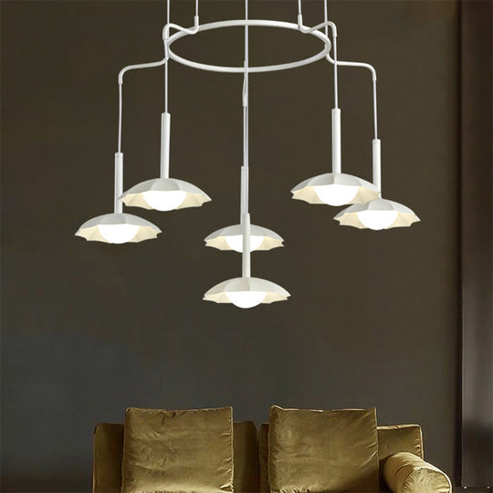 Modern 6-Head Chandelier With Floral Acrylic Shade - White Hanging Ceiling Light For Living Room