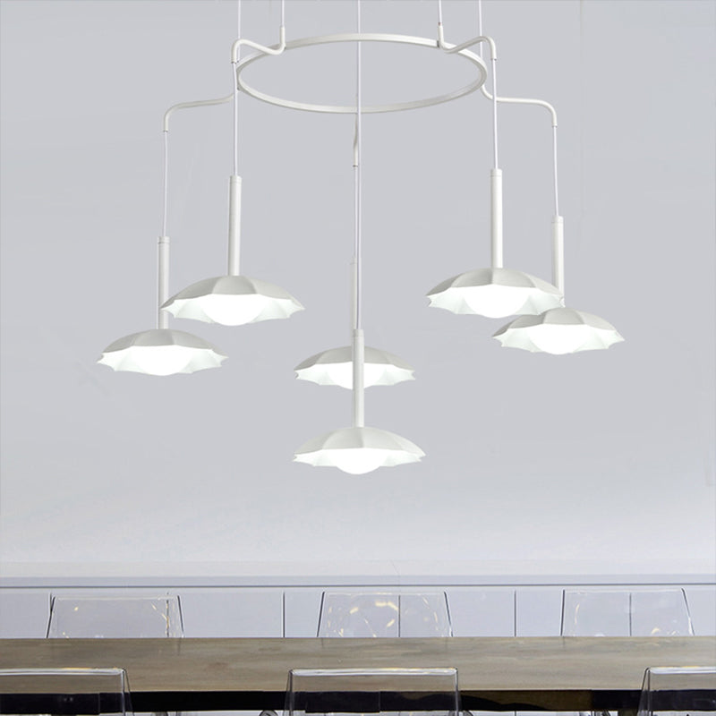 Modern 6-Head Chandelier With Floral Acrylic Shade - White Hanging Ceiling Light For Living Room