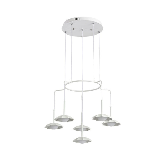 Modern 6-Head Chandelier With Floral Acrylic Shade - White Hanging Ceiling Light For Living Room