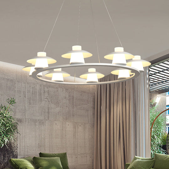 Mushroom Acrylic Chandelier Pendant - White Led Ceiling Lamp With Warm/White Light 6/8-Head