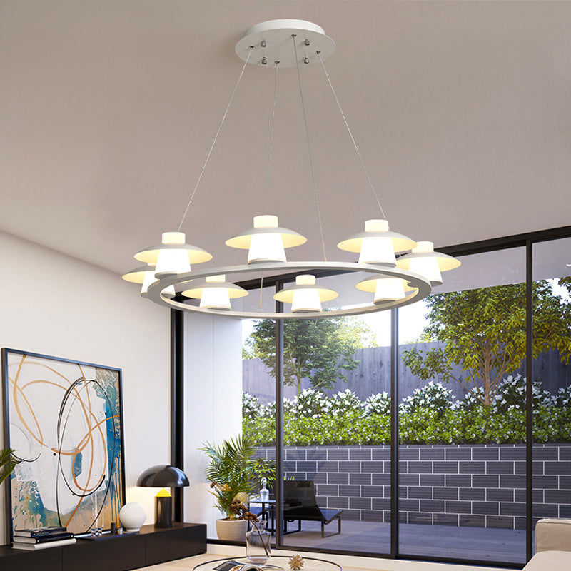 Mushroom Acrylic Chandelier Pendant - White Led Ceiling Lamp With Warm/White Light 6/8-Head