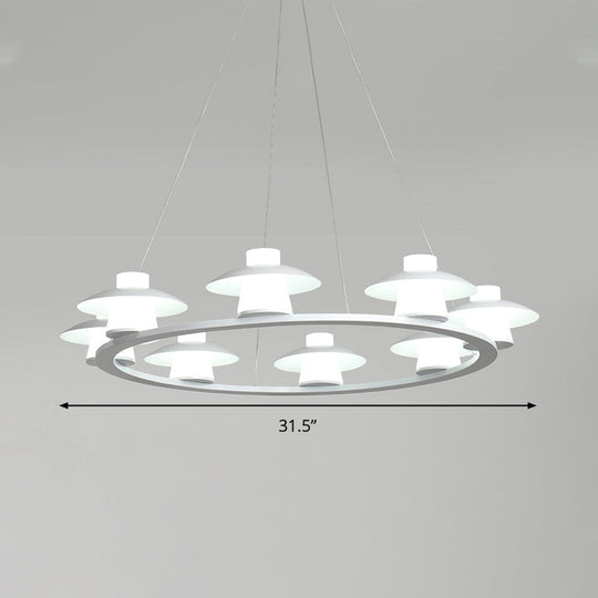 Mushroom Acrylic Chandelier Pendant - White Led Ceiling Lamp With Warm/White Light 6/8-Head