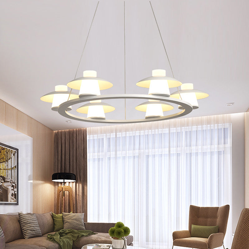 Mushroom Acrylic Chandelier Pendant - White Led Ceiling Lamp With Warm/White Light 6/8-Head