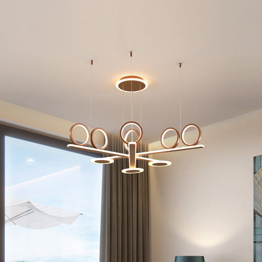 Contemporary Metallic LED Crossed Bar Chandelier Light in Warm/White Light