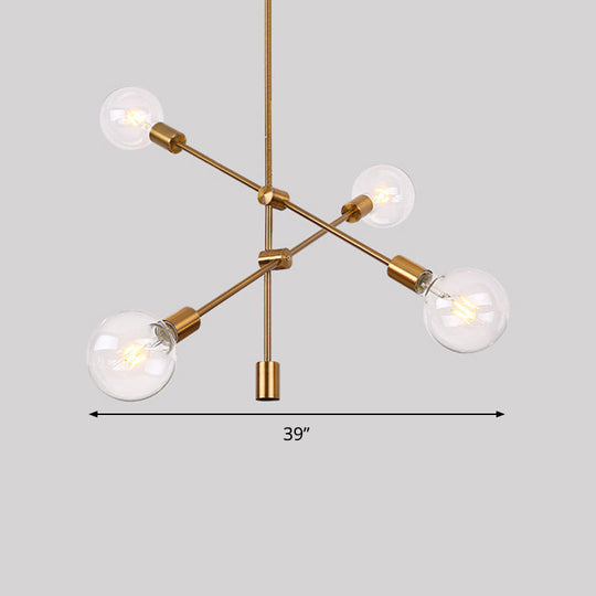 Contemporary Adjustable Gold Chandelier Light with Clear Glass Globe Shade - 4-Bulb Pendant Lighting