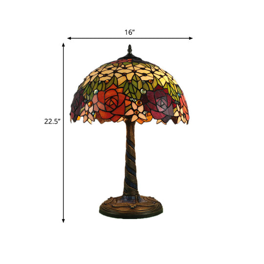 Tiffany Style Brass Stained Glass Nightstand Lamp With Flower Design - Ideal For Bedroom