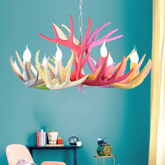 16/23 Wide Antler Resin Chandelier: Traditional Pendant Lamp Blue-Pink-Yellow 4/6/8 Heads