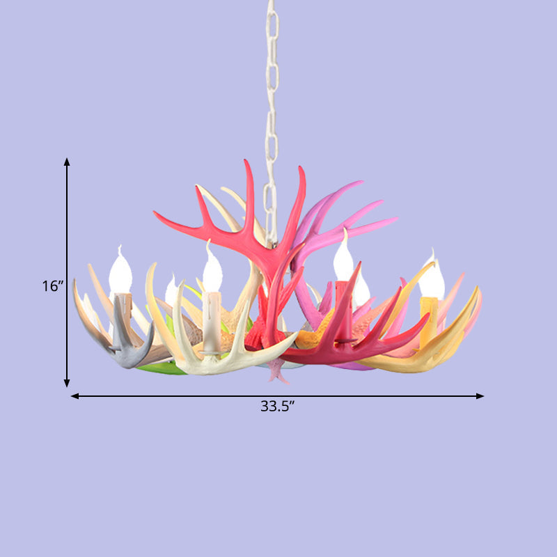 16/23 Wide Antler Resin Chandelier: Traditional Pendant Lamp Blue-Pink-Yellow 4/6/8 Heads