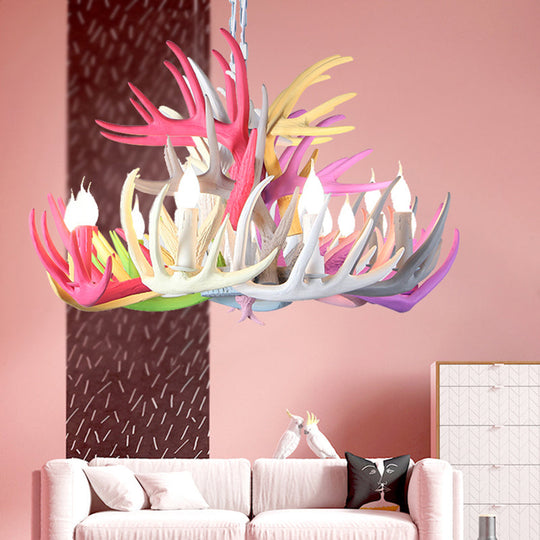 16/23 Wide Antler Resin Chandelier: Traditional Pendant Lamp Blue-Pink-Yellow 4/6/8 Heads