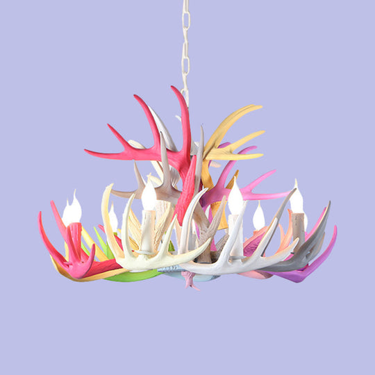 16/23 Wide Antler Resin Chandelier: Traditional Pendant Lamp Blue-Pink-Yellow 4/6/8 Heads