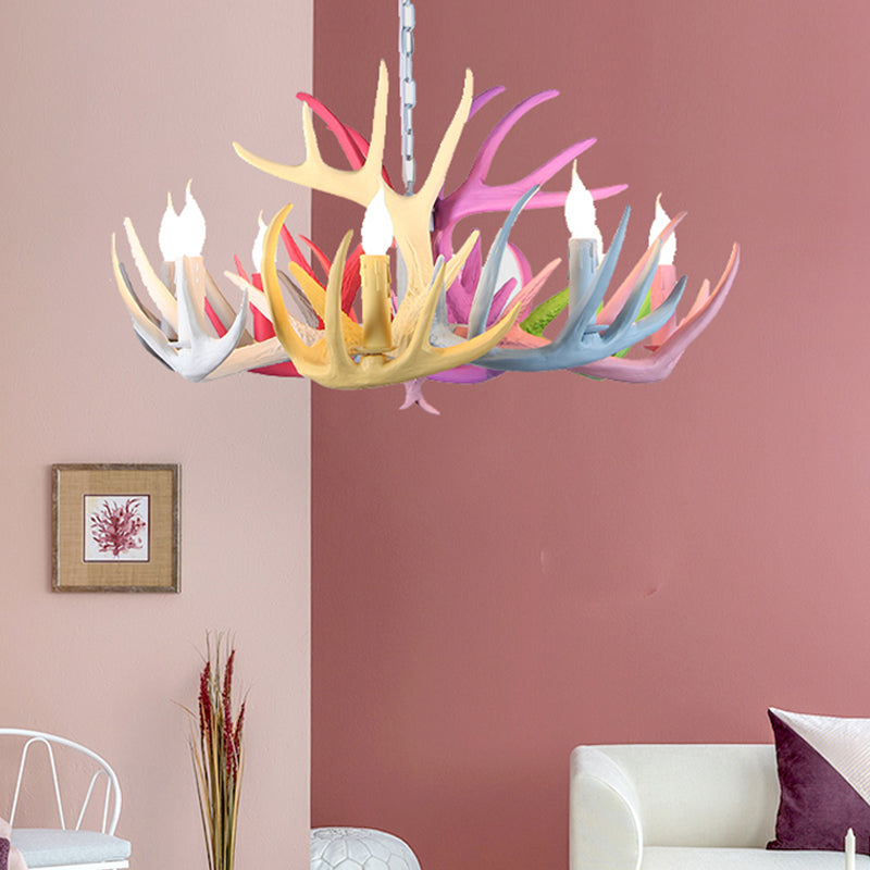 16/23 Wide Antler Resin Chandelier: Traditional Pendant Lamp Blue-Pink-Yellow 4/6/8 Heads