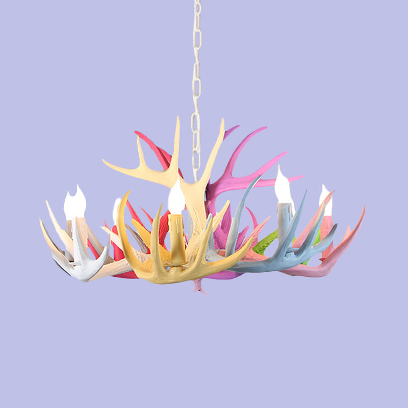 16/23 Wide Antler Resin Chandelier: Traditional Pendant Lamp Blue-Pink-Yellow 4/6/8 Heads