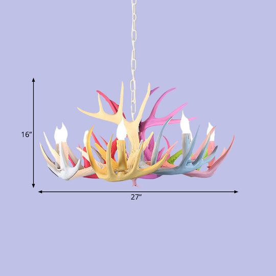 16/23 Wide Antler Resin Chandelier: Traditional Pendant Lamp Blue-Pink-Yellow 4/6/8 Heads