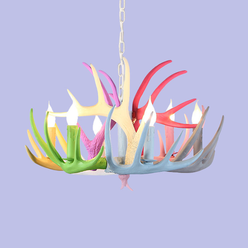 16/23 Wide Antler Resin Chandelier: Traditional Pendant Lamp Blue-Pink-Yellow 4/6/8 Heads