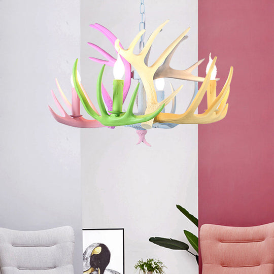 16/23 Wide Antler Resin Chandelier: Traditional Pendant Lamp Blue-Pink-Yellow 4/6/8 Heads