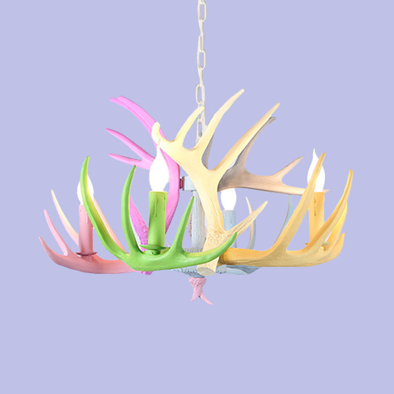 16/23 Wide Antler Resin Chandelier: Traditional Pendant Lamp Blue-Pink-Yellow 4/6/8 Heads