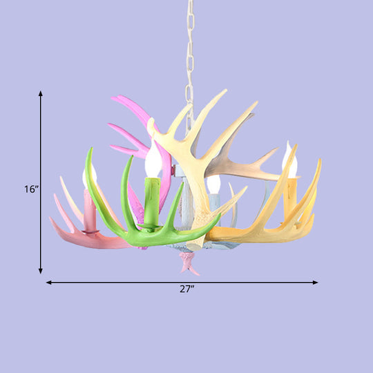 16/23 Wide Antler Resin Chandelier: Traditional Pendant Lamp Blue-Pink-Yellow 4/6/8 Heads