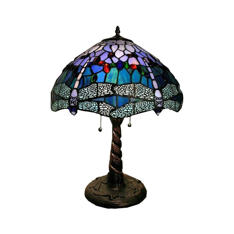 Mediterranean Dragonfly Nightstand Lamp Stained Glass Table Light For Bedroom