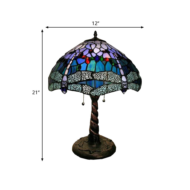 Mediterranean Dragonfly Nightstand Lamp Stained Glass Table Light For Bedroom