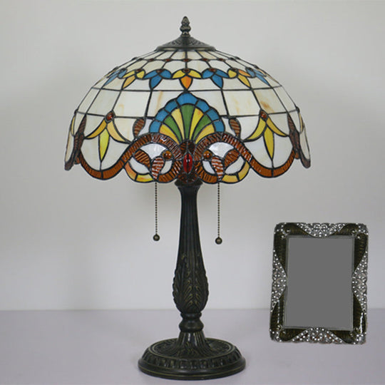 Tiffany Stained Glass Flower Night Table Light - Antique Brass 1-Light Nightstand For Living Room