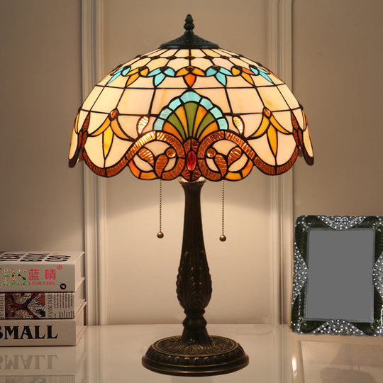 Tiffany Stained Glass Flower Night Table Light - Antique Brass 1-Light Nightstand For Living Room