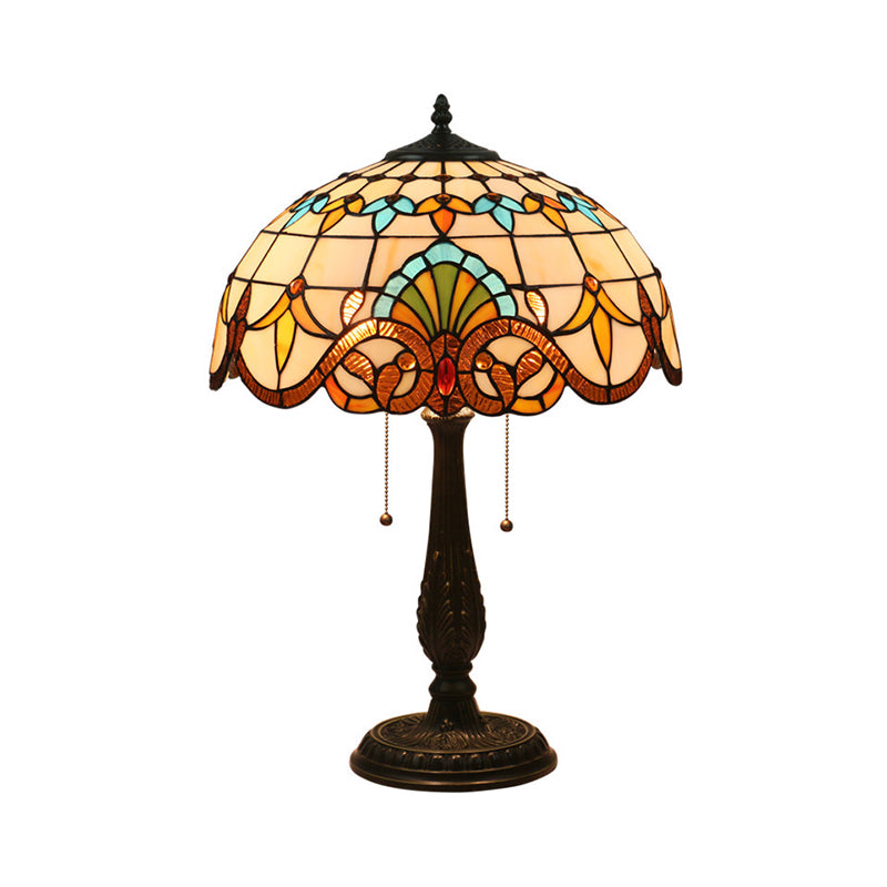 Tiffany Stained Glass Flower Night Table Light - Antique Brass 1-Light Nightstand For Living Room