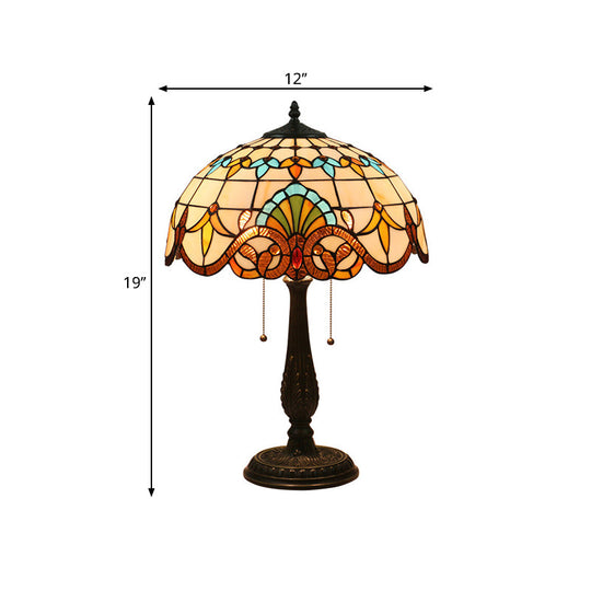 Tiffany Stained Glass Flower Night Table Light - Antique Brass 1-Light Nightstand For Living Room