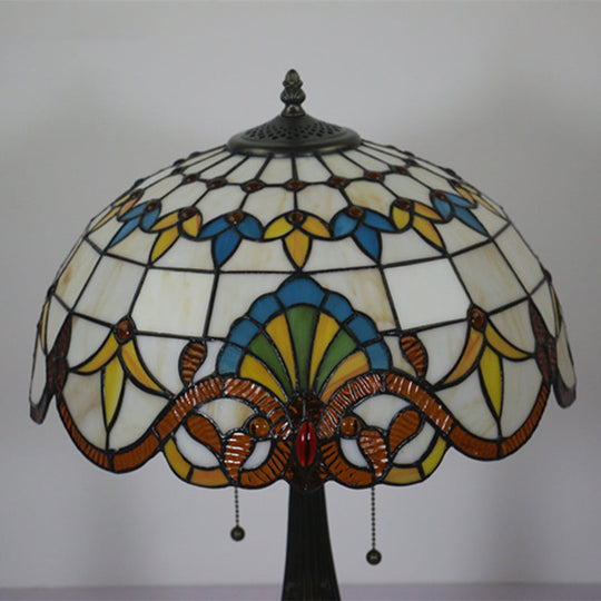 Tiffany Stained Glass Flower Night Table Light - Antique Brass 1-Light Nightstand For Living Room