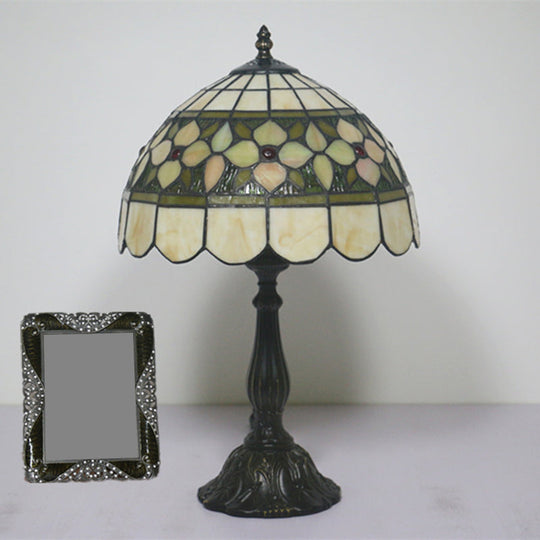 Mediterranean Dragonfly/Star/Tulip Stained Glass Table Lamp In Bronze For Bedside