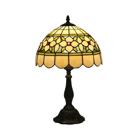 Mediterranean Dragonfly/Star/Tulip Stained Glass Table Lamp In Bronze For Bedside