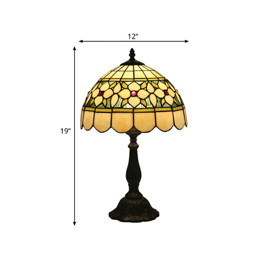 Mediterranean Dragonfly/Star/Tulip Stained Glass Table Lamp In Bronze For Bedside