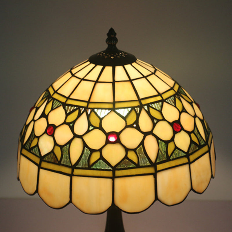 Mediterranean Dragonfly/Star/Tulip Stained Glass Table Lamp In Bronze For Bedside