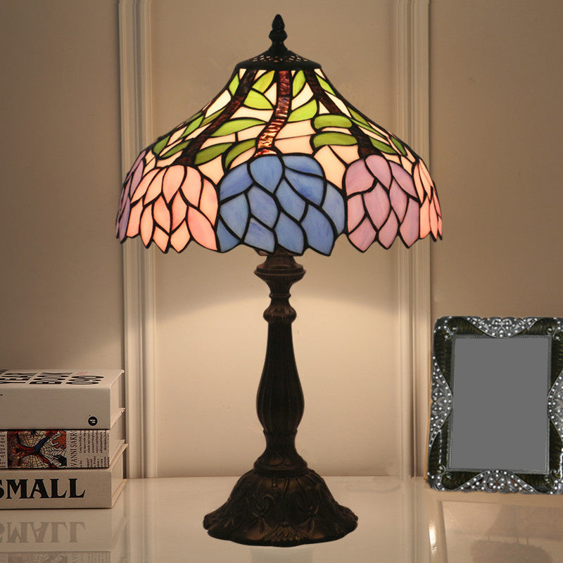 Mediterranean Dragonfly/Star/Tulip Stained Glass Table Lamp In Bronze For Bedside