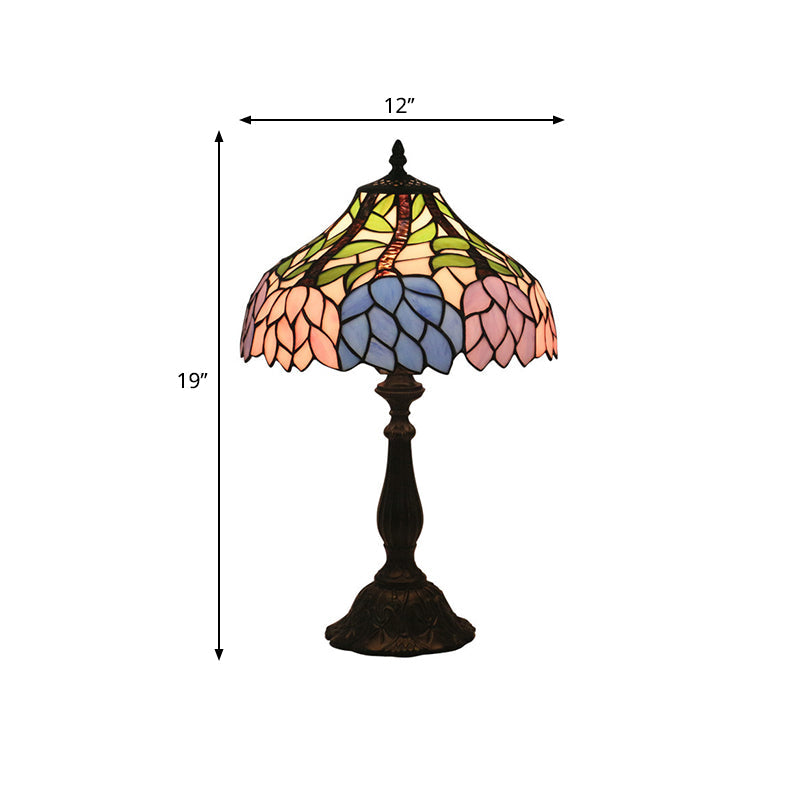 Mediterranean Dragonfly/Star/Tulip Stained Glass Table Lamp In Bronze For Bedside