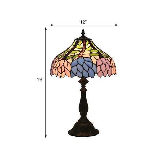 Mediterranean Dragonfly/Star/Tulip Stained Glass Table Lamp In Bronze For Bedside