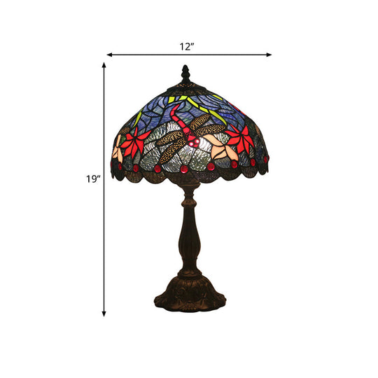 Mediterranean Dragonfly/Star/Tulip Stained Glass Table Lamp In Bronze For Bedside