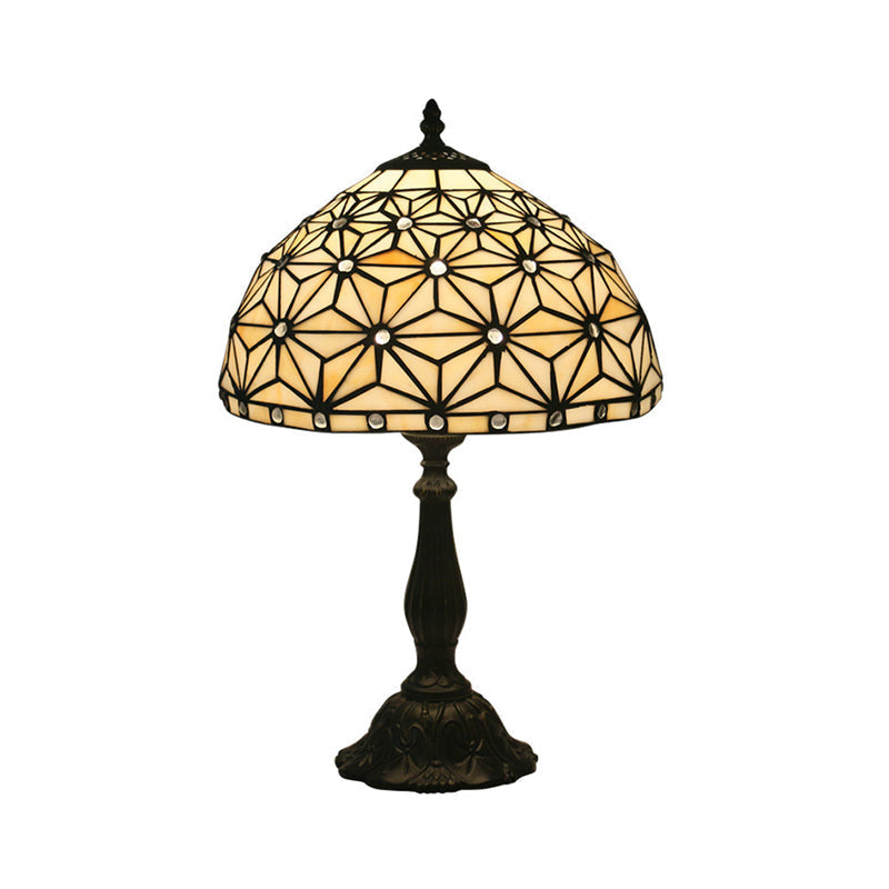 Mediterranean Dragonfly/Star/Tulip Stained Glass Table Lamp In Bronze For Bedside