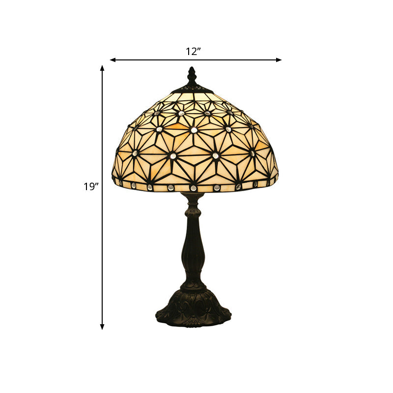 Mediterranean Dragonfly/Star/Tulip Stained Glass Table Lamp In Bronze For Bedside