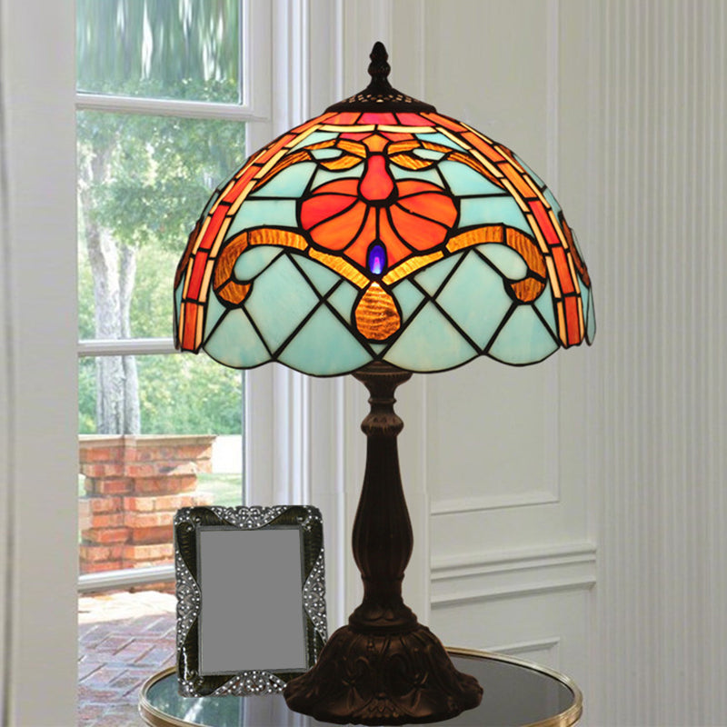 Mediterranean Dragonfly/Star/Tulip Stained Glass Table Lamp In Bronze For Bedside