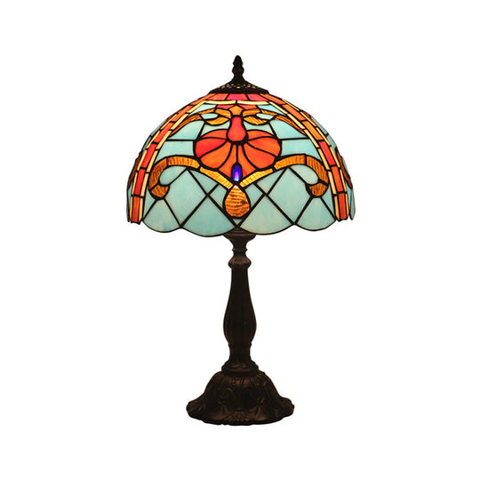 Mediterranean Dragonfly/Star/Tulip Stained Glass Table Lamp In Bronze For Bedside