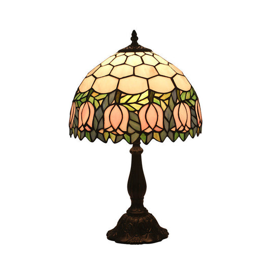 Mediterranean Dragonfly/Star/Tulip Stained Glass Table Lamp In Bronze For Bedside