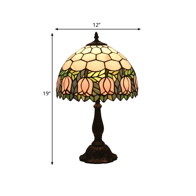 Mediterranean Dragonfly/Star/Tulip Stained Glass Table Lamp In Bronze For Bedside