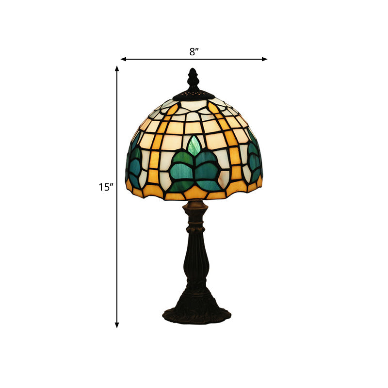 Mediterranean Blue Bedside Nightstand Lamp With Stained Glass Shade - 1 Light