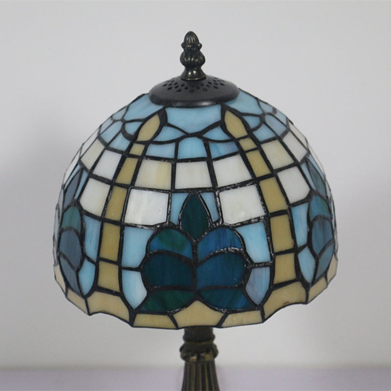 Mediterranean Blue Bedside Nightstand Lamp With Stained Glass Shade - 1 Light