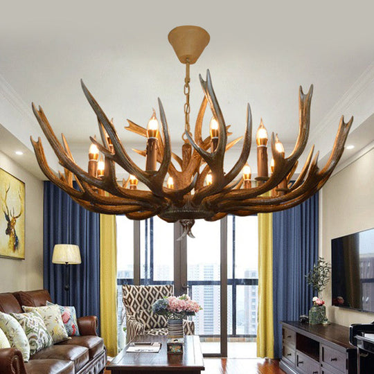 Branch Resin Pendant Chandelier - Cottage Style Hanging Ceiling Light (6/8/12 Heads) Elegant Brown